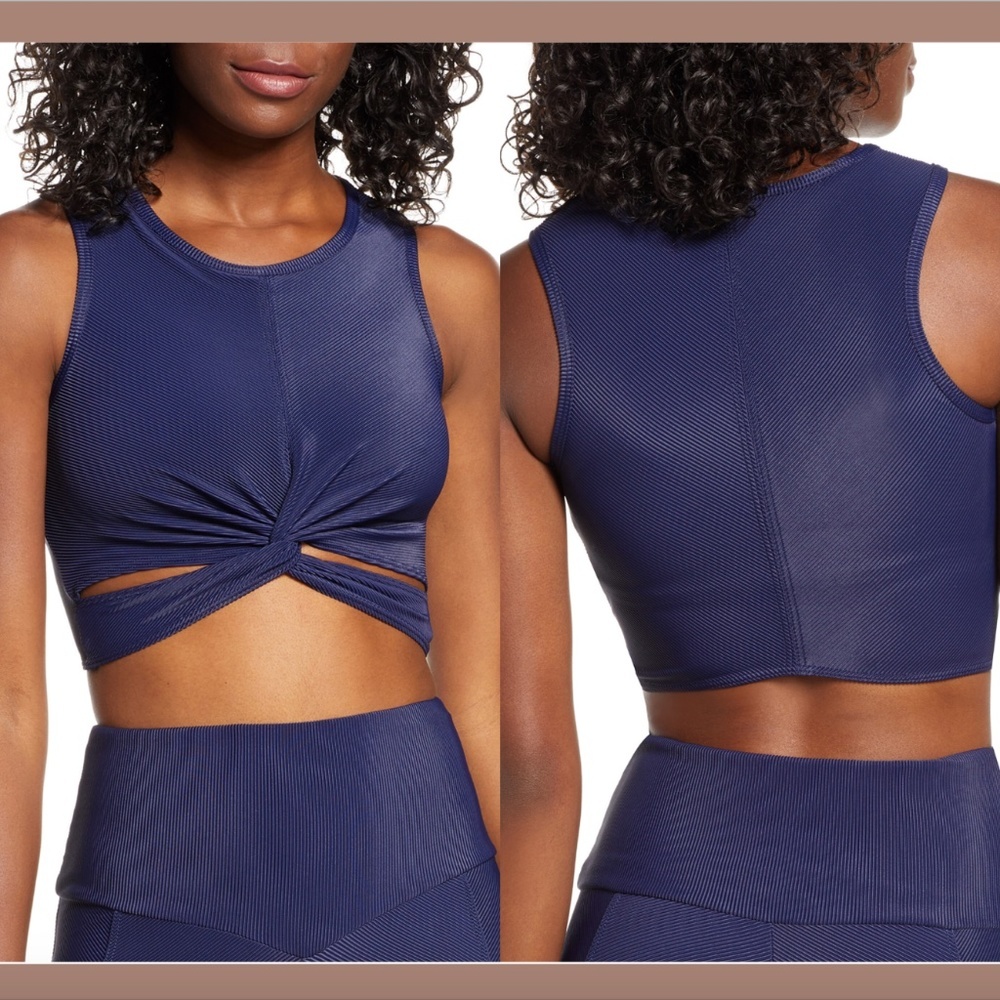 NEW $54 Onzie Front Twist Crop Top Tank Marine‎ Rib Blue [ SZ S/M ]